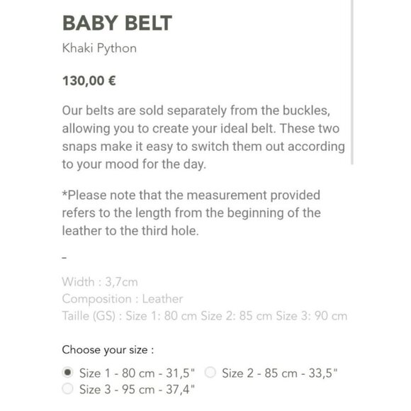 Claris Virot Baby Belt Khaki Python Leather Snap Belt Buckle Not Included main image 11